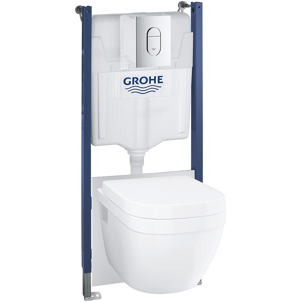 Set vas WC GROHE Euro Ceramic 39700000, montaj suspendat, evacuare orizontala, cu capac, alb