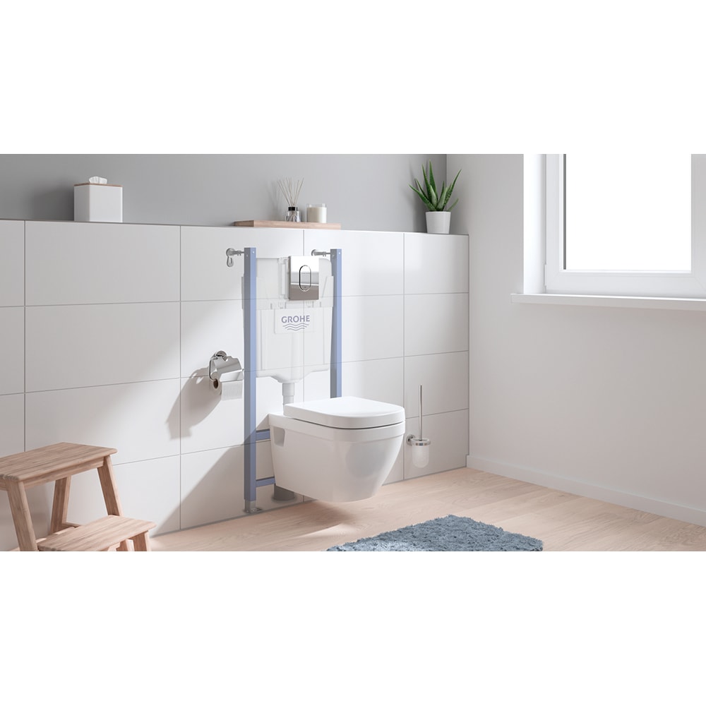 Set vas WC GROHE Euro Ceramic 39700000, montaj suspendat, evacuare orizontala, cu capac, alb
