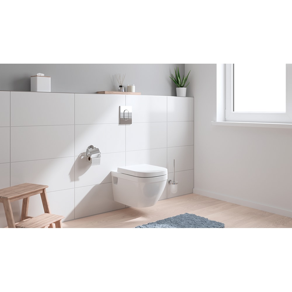 Set vas WC GROHE Euro Ceramic 39700000, montaj suspendat, evacuare orizontala, cu capac, alb