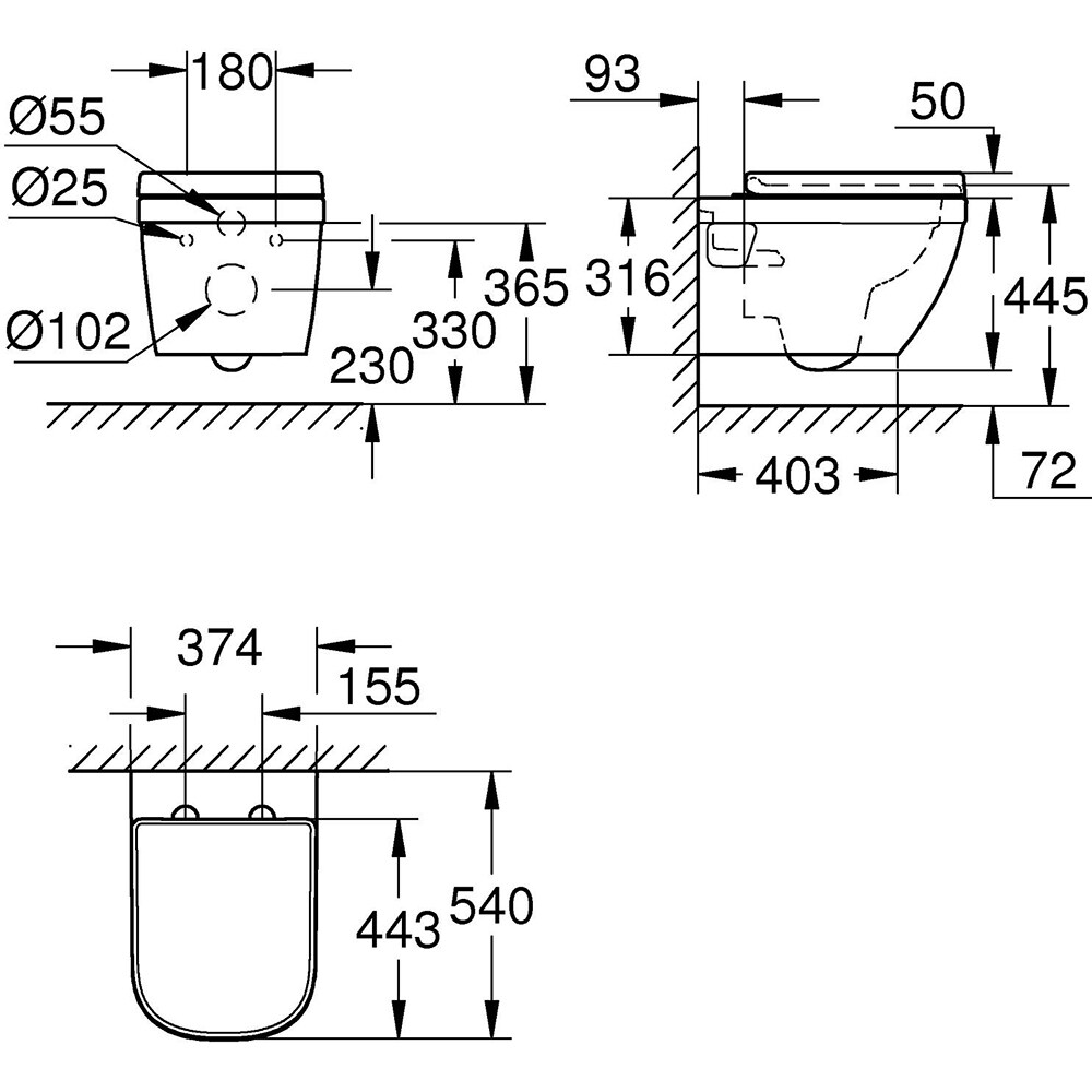 Vas WC GROHE Euro Ceramic 39703000, montaj suspendat, evacuare orizontala, cu capac, alb
