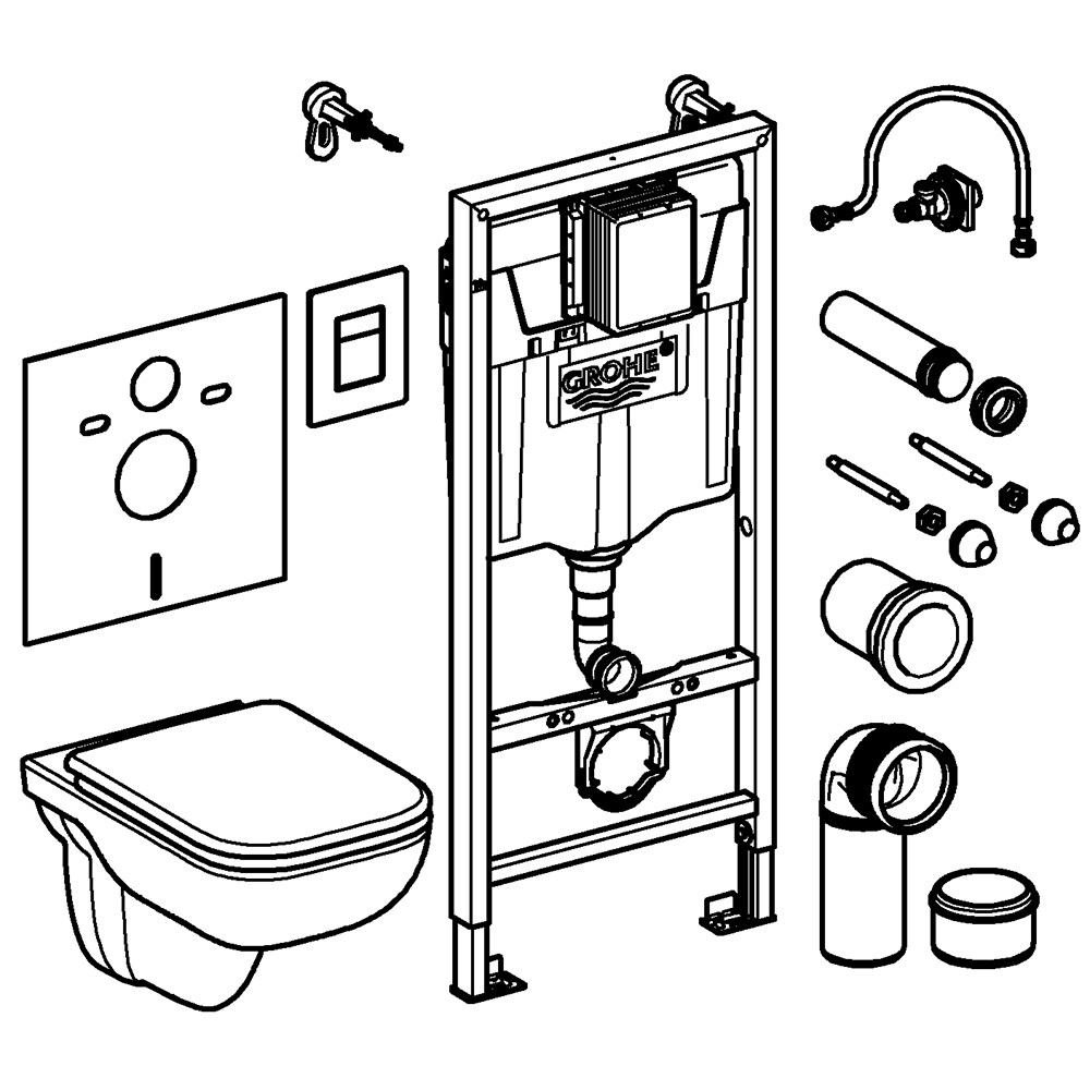 Set vas WC GROHE Solido Edge 39817000, montaj suspendat, evacuare orizontala, cu capac, alb