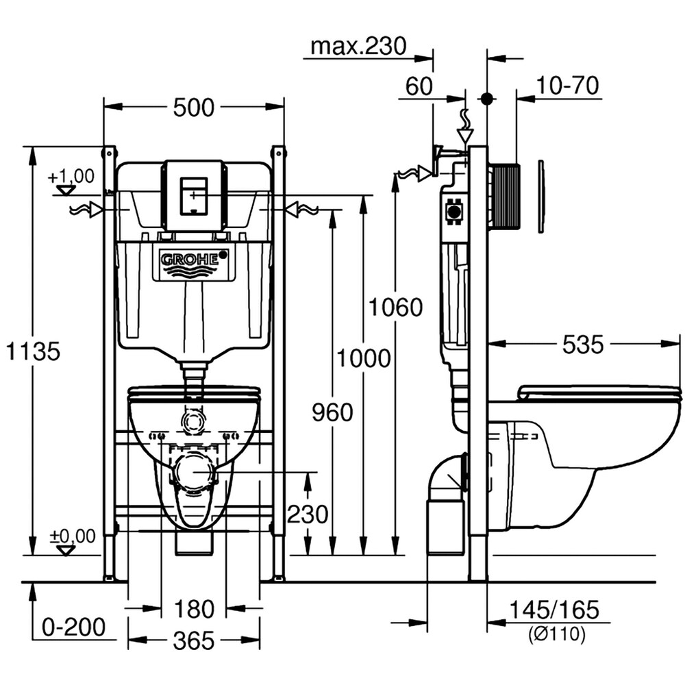 Set vas WC GROHE StartEdge 39818000, montaj suspendat, evacuare orizontala, cu capac, alb