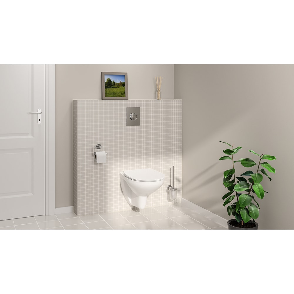Vas WC GROHE Bau Ceramic 39899000, montaj suspendat, evacuare orizontala, cu capac, alb
