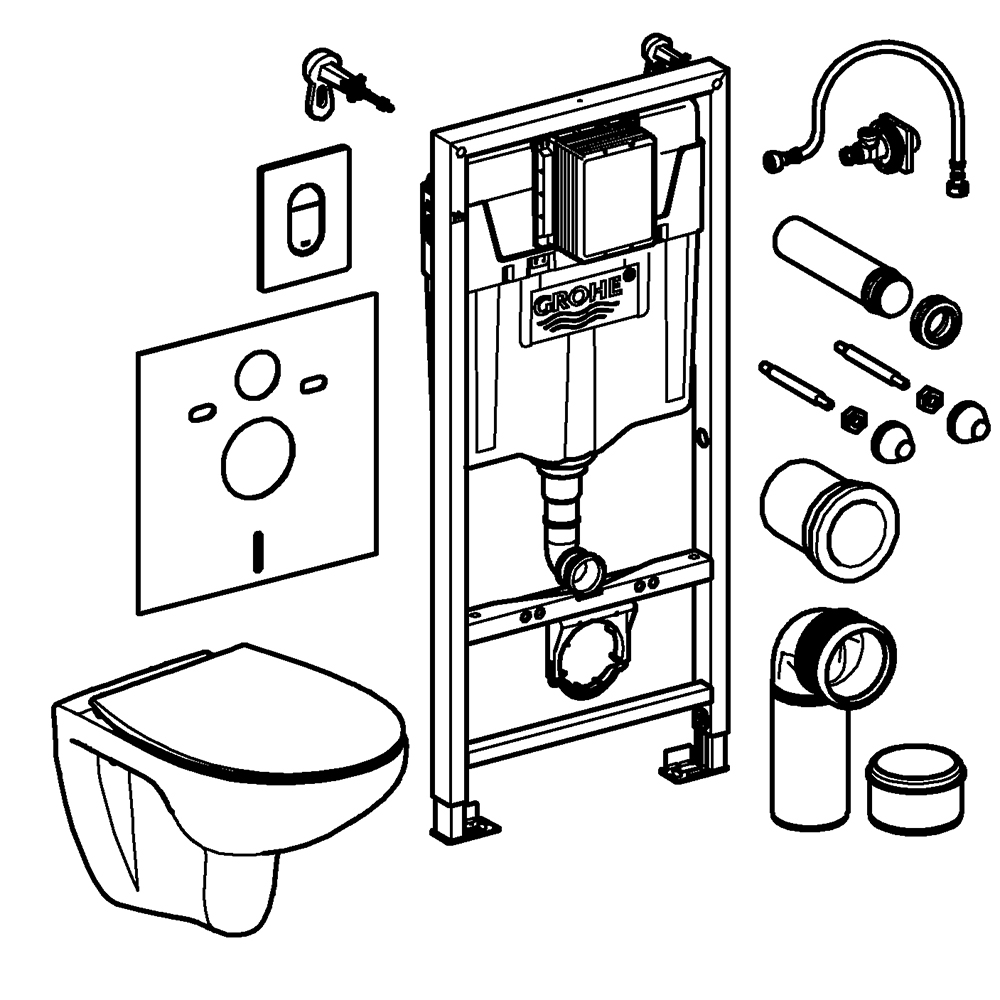 Set vas WC GROHE Solido 39902000, montaj suspendat, evacuare orizontala, cu capac, alb