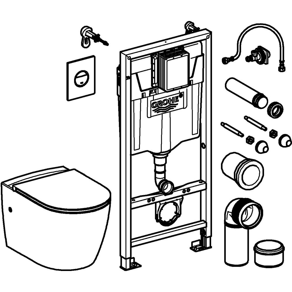Set vas WC GROHE Solido 39920000, montaj suspendat, evacuare orizontala, cu capac, alb