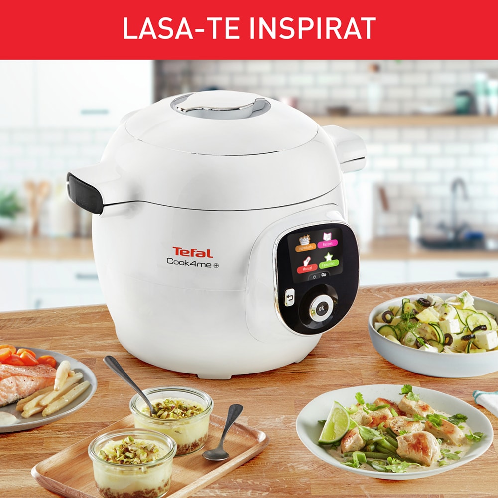 Multicooker TEFAL Cook4Me+ CY851130, 6l, 1600W, 6 programe, aplicatie 150 retete, alb-gri