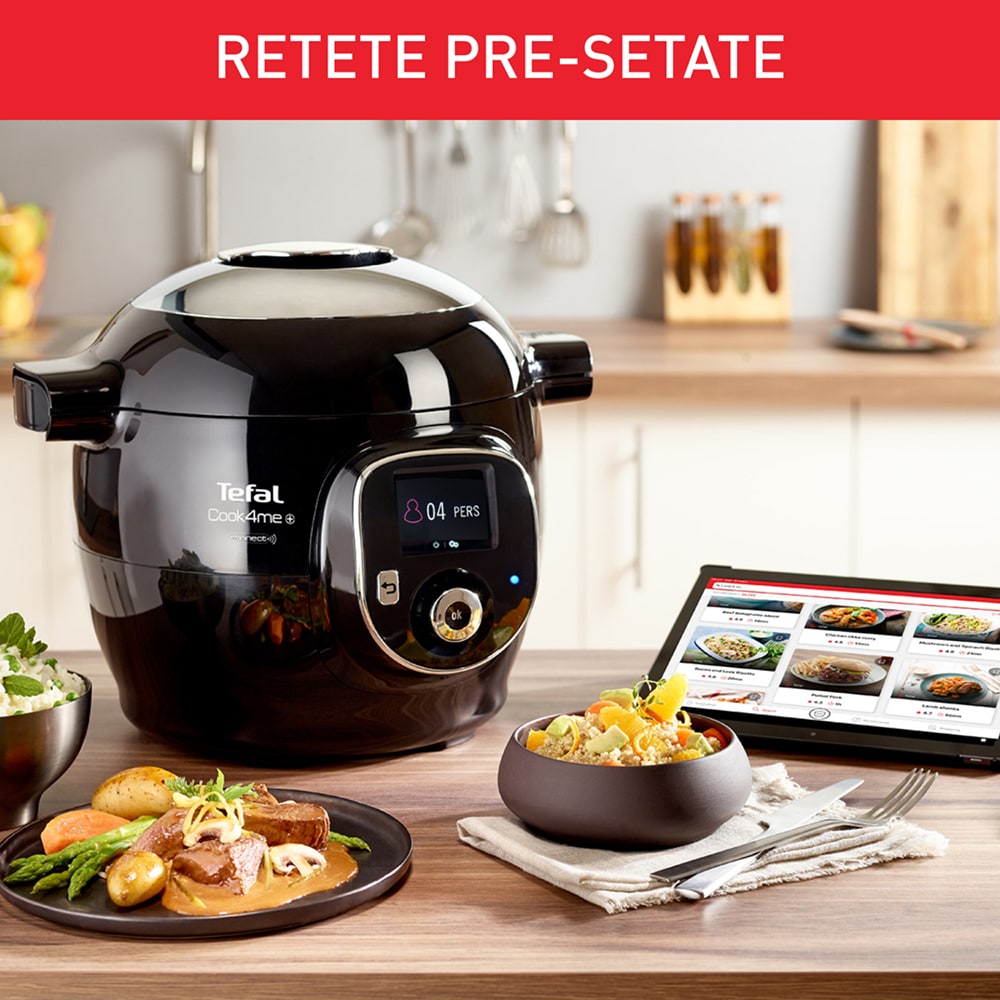 Multicooker TEFAL Cook4Me+ Connect CY855830, 6l, 1600W, 6 programe, negru-argintiu