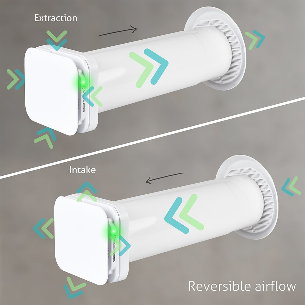 Ventilator cu recuperare de caldura Turbionaire Trend HRV, senzor umiditate, flux de aer reversibil, 1.2W, 31mc/h, 100mm, alb