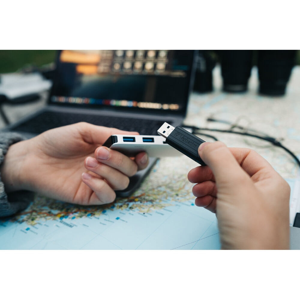 Memorie USB VERBATIM PinStripe, 32GB, USB 3.2, negru
