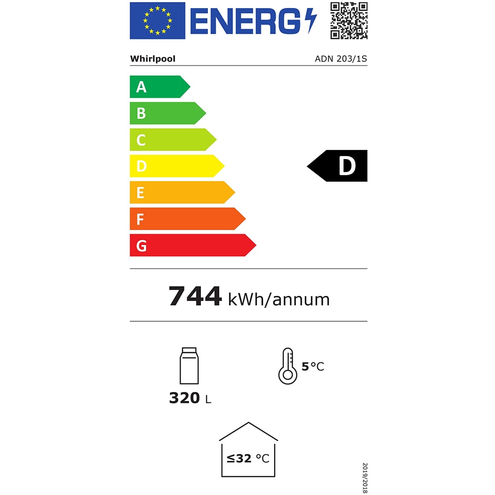 Vitrina frigorifica WHIRLPOOL ADN 203/1S, 320 l, H 173 cm, Clasa D, gri inchis