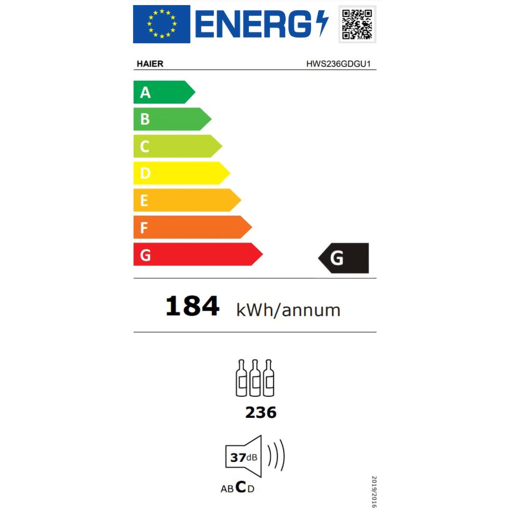 Racitor de vinuri HAIER HWS236GDGU1, 236 sticle, H 190 cm, Clasa G, Wi-Fi, negru