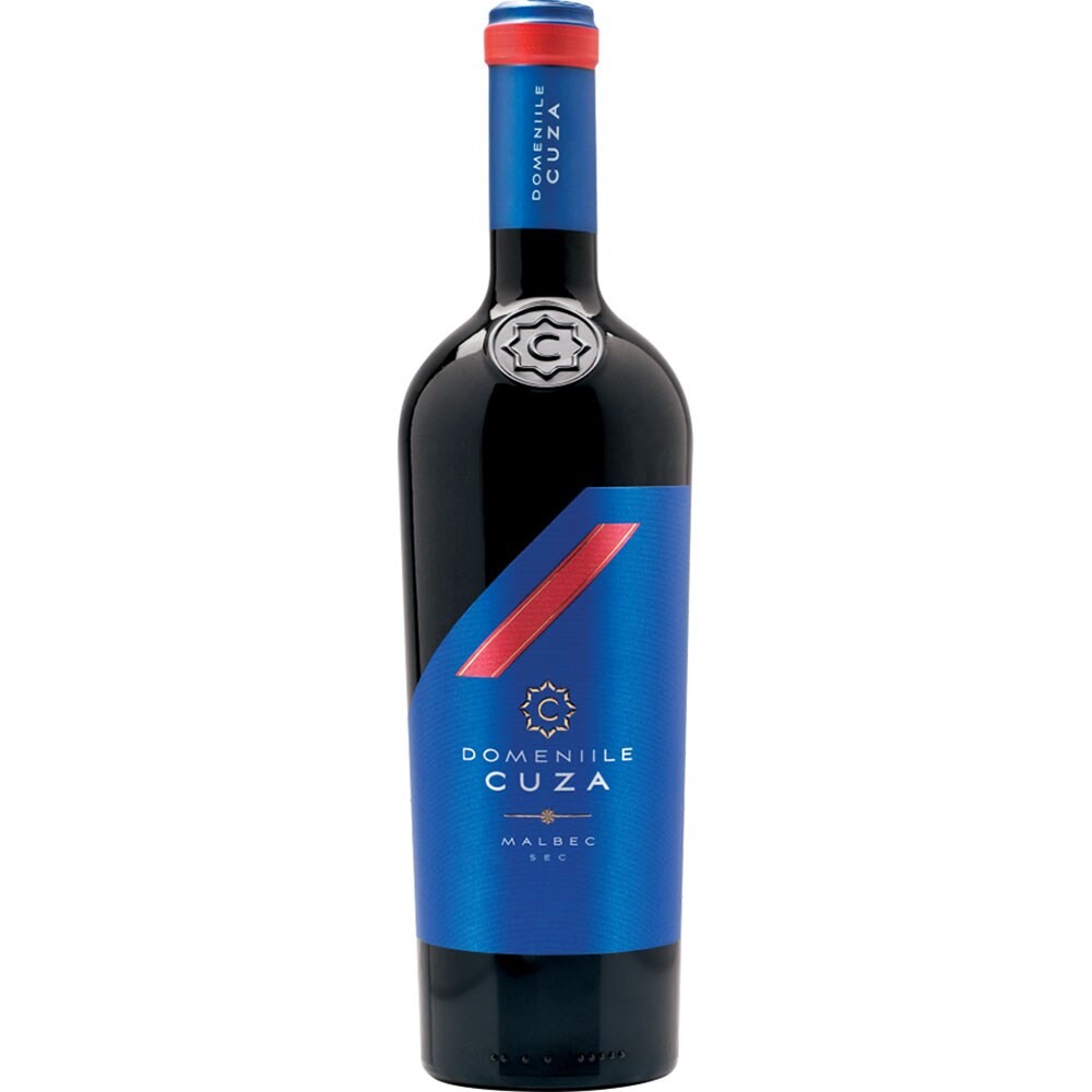 Set Vin rosu sec Domeniile Cuza Malbec, 0.75L + 1 pahar