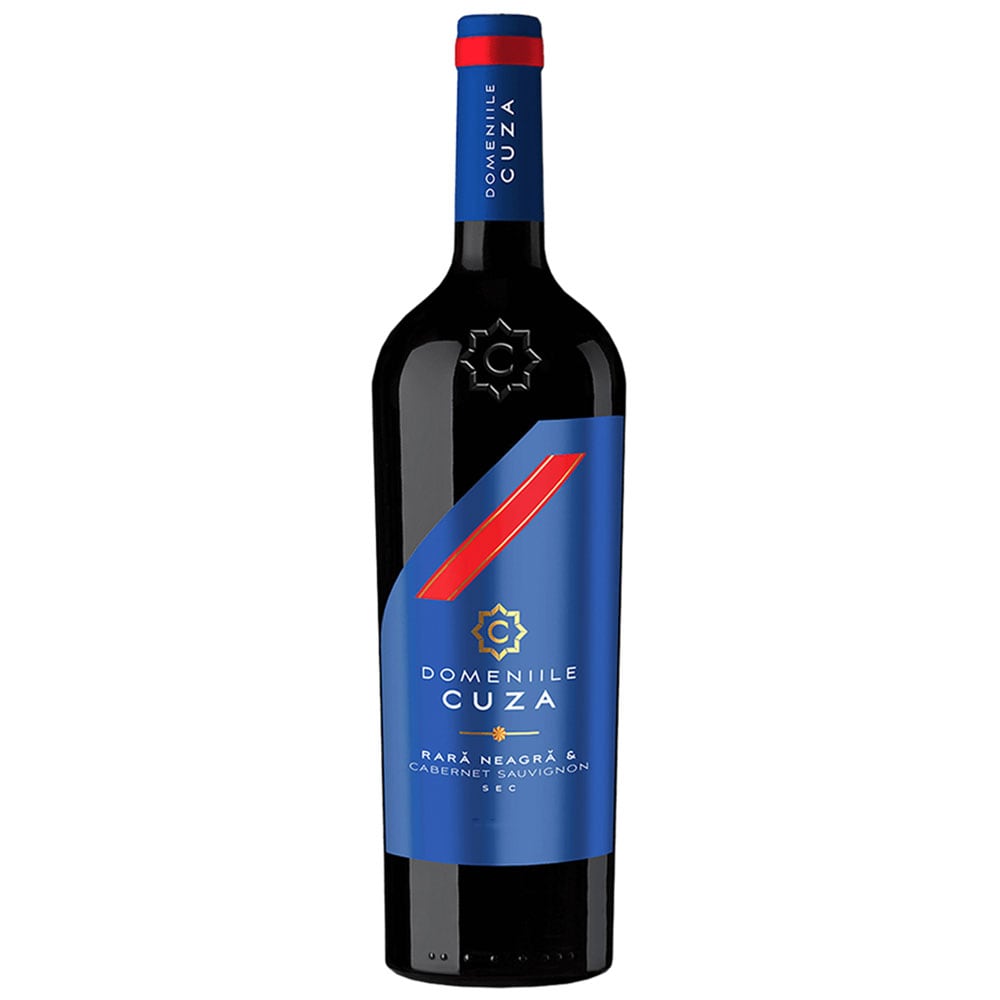 Set Vin rosu sec Domeniile Cuza Cab Sauvignon si Rara Neagra, 0.75L + 1 pahar
