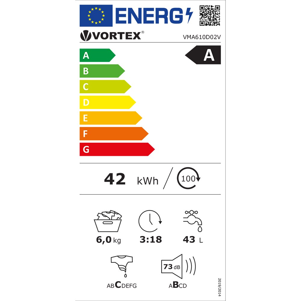 Masina de spalat rufe frontala VORTEX VMA610D02V, 6 kg, 1000rpm, Clasa A, alb