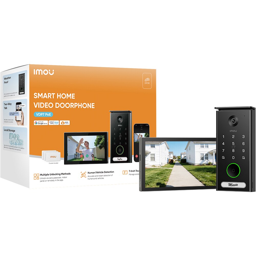 Interfon smart IMOU 7A0A, POE, 1620P, ecran 7', Wi-Fi, comunicare bidirectionala, microfon, negru