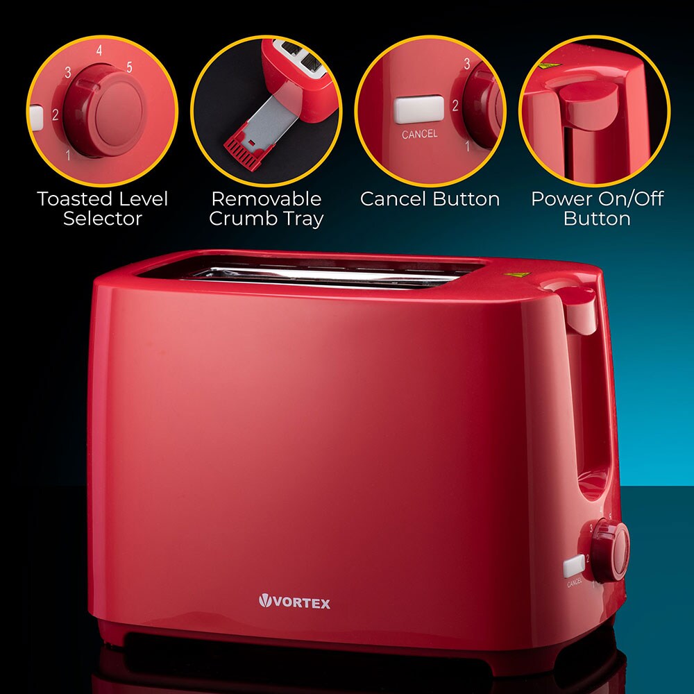 Prajitor de paine VORTEX VO4008RD, 2 felii, 700W, rosu
