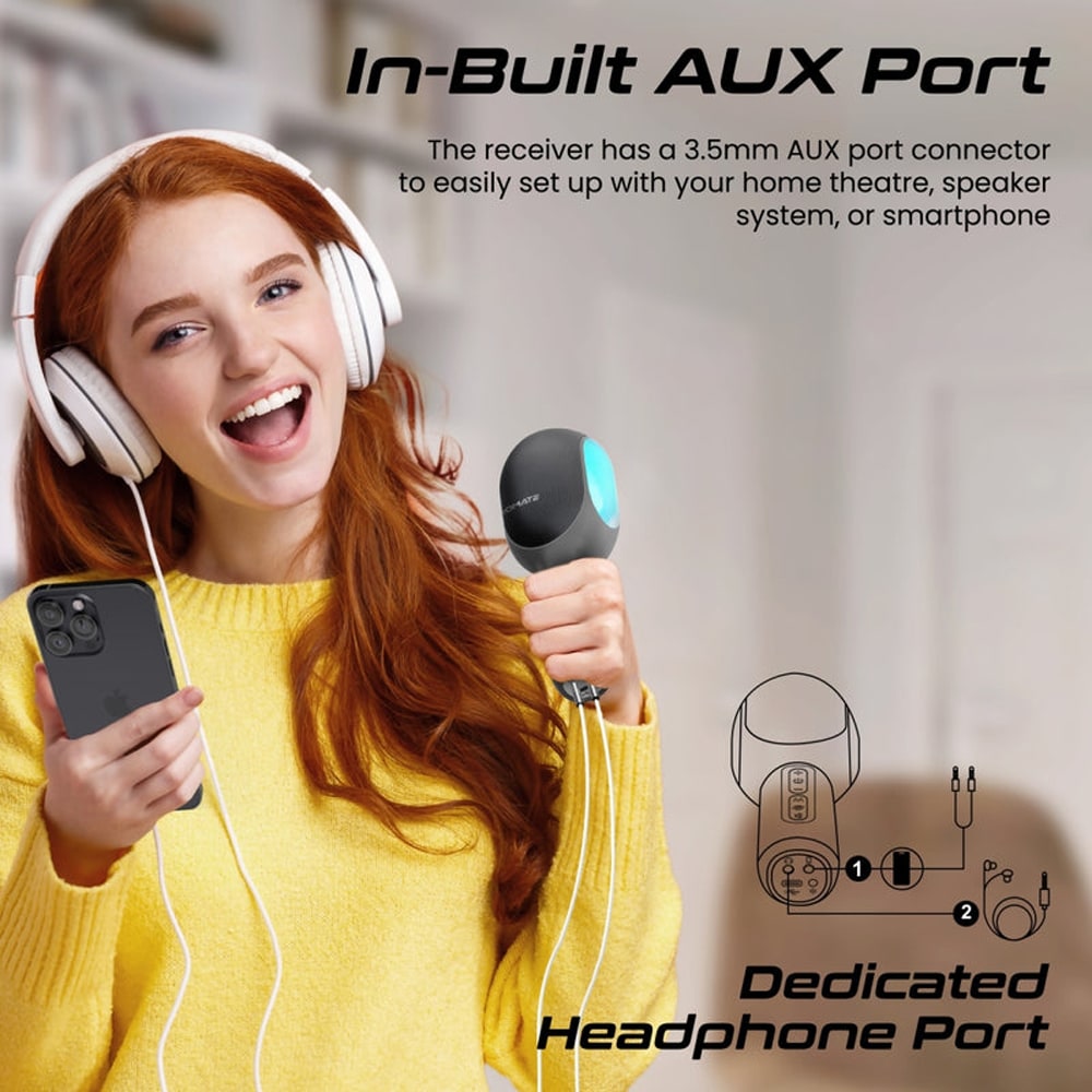 Microfon karaoke cu boxa PROMATE VocalMic, Bluetooth, RGB, negru