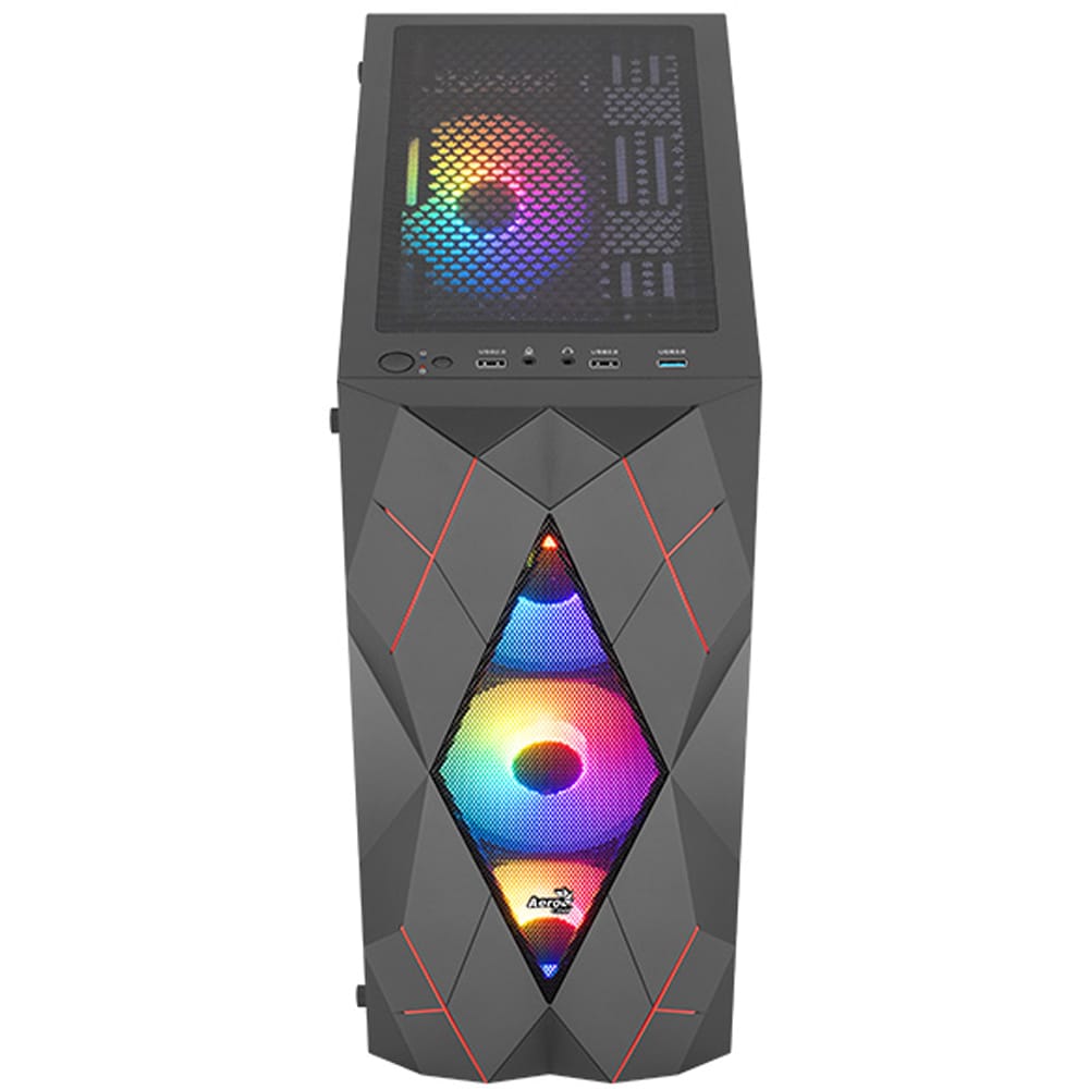 Carcasa AEROCOOL Volcan V1, USB 3.0, Fara sursa, Iluminare FRGB, negru