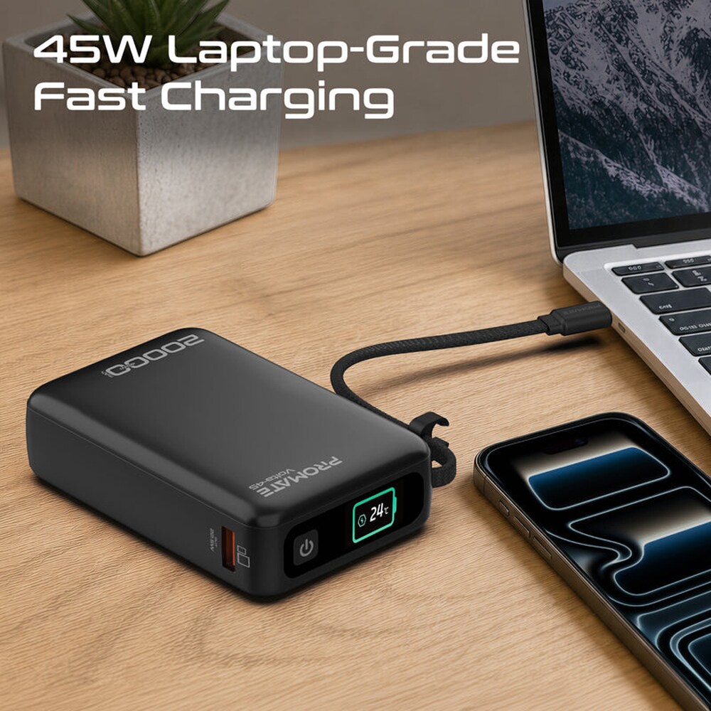 Baterie externa PROMATE Volta-45, 20000mAh, 2x USB-C, 1x USB-A, negru