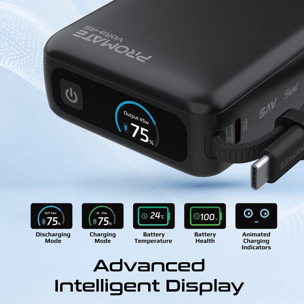Baterie externa PROMATE Volta-45, 20000mAh, 2x USB-C, 1x USB-A, negru