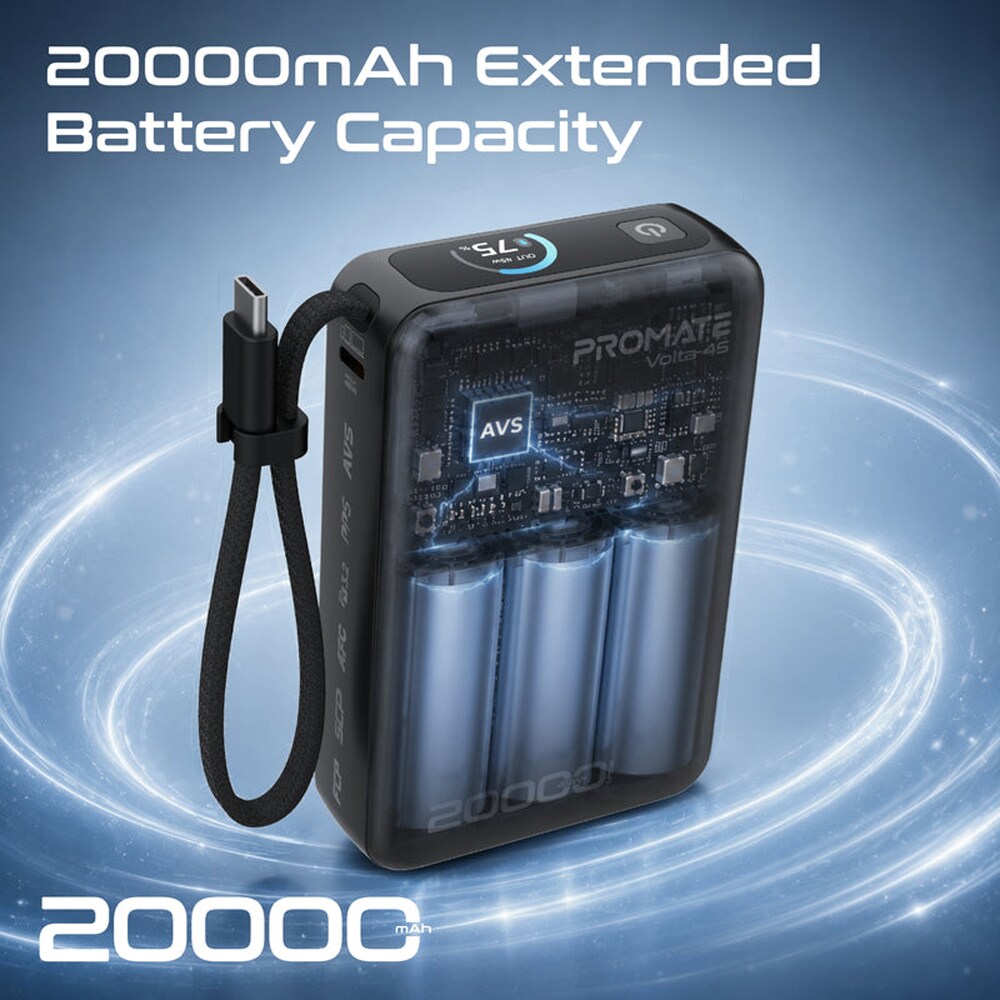 Baterie externa PROMATE Volta-45, 20000mAh, 2x USB-C, 1x USB-A, negru