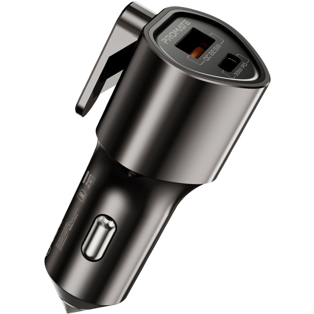 Incarcator auto PROMATE Voltguard, 1x USB-C Power Delivery 33W, 1x USB-A, negru