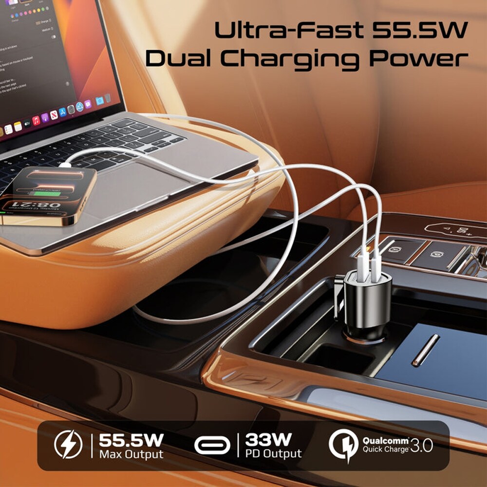 Incarcator auto PROMATE Voltguard, 1x USB-C Power Delivery 33W, 1x USB-A, negru
