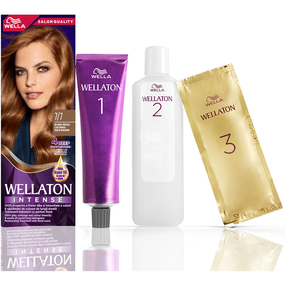 Vopsea de par WELLATON, 7/7 Blond Mediu Castaniu, 110ml