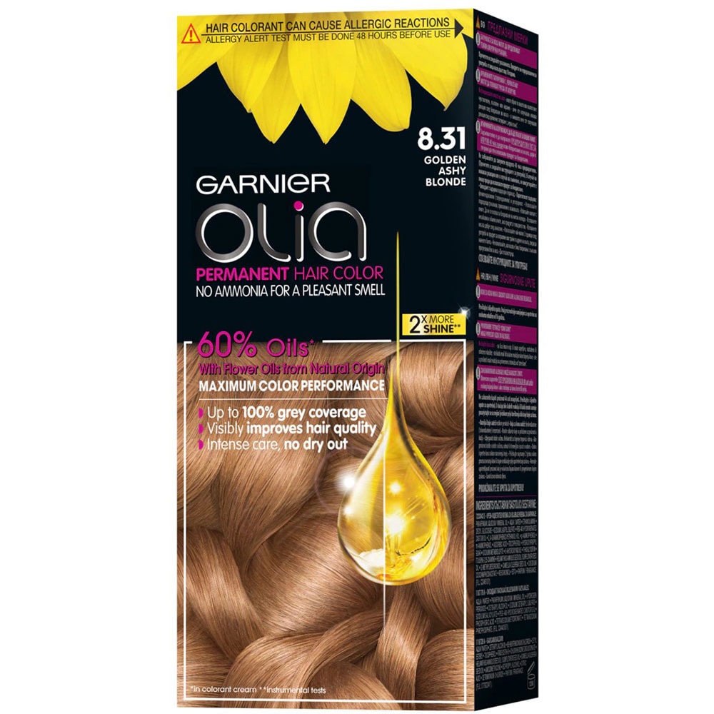 Vopsea de par GARNIER Olia, 8.31 Golden Ashy Blonde, 112ml