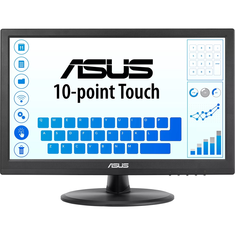 Monitor LED IPS ASUS VT169HE, 15.6", Full HD, 60Hz, Touch, Frameless, negru