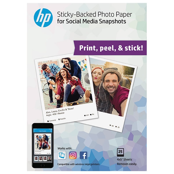Hartie foto originala adeziva originala HP Social Media Snapshots W2G60A, 10 x 13 cm, 25 coli