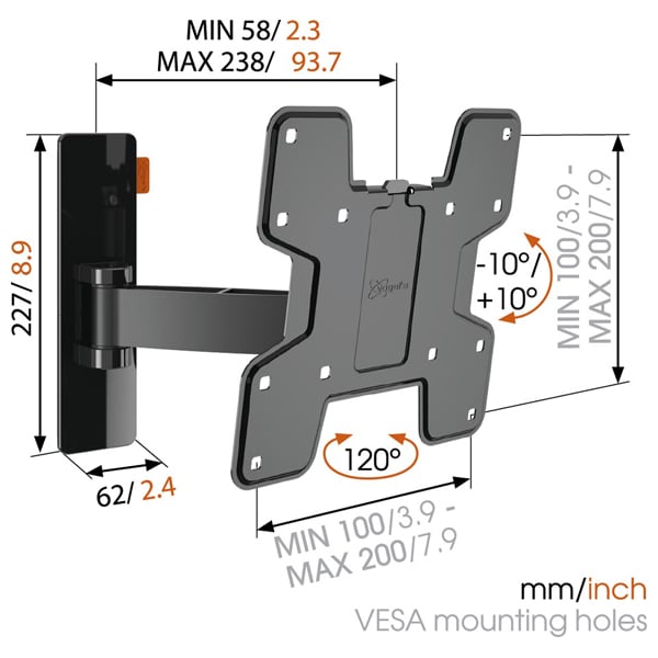 Suport TV perete VOGEL'S W52060, reglabil, 19-40", 15kg, negru