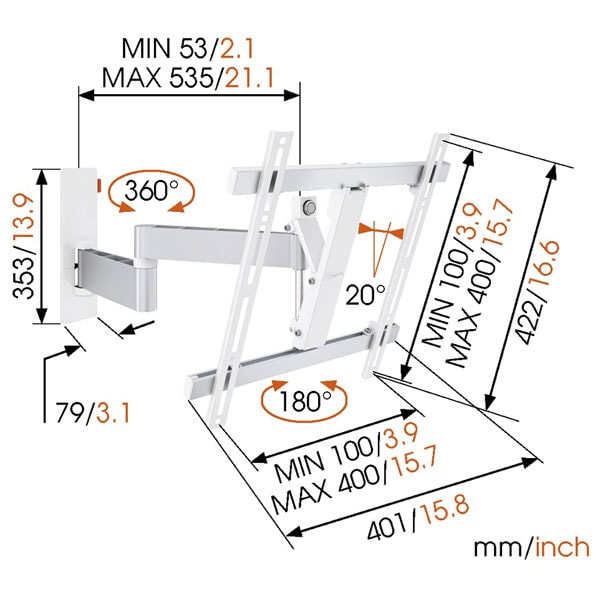 Suport TV perete VOGEL'S W53071, reglabil, 32-55", 20kg, alb