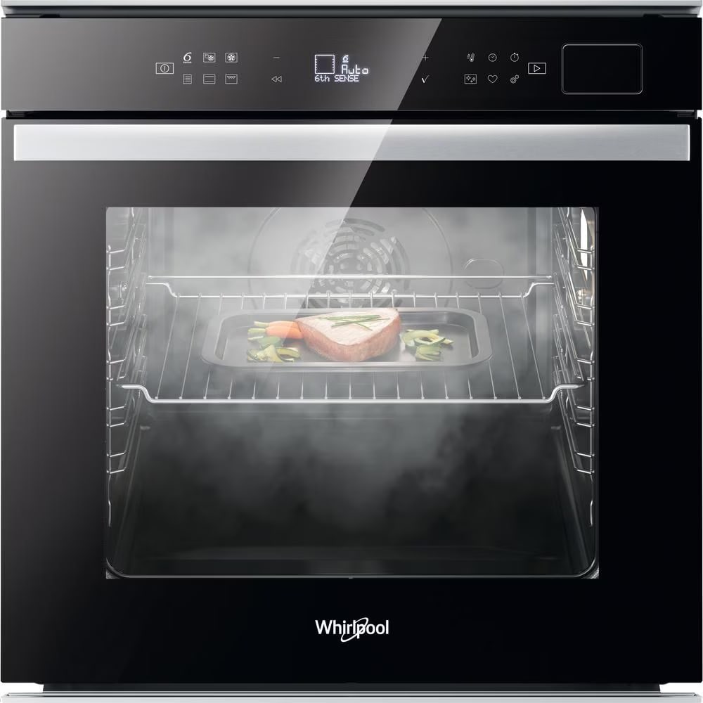 Cuptor incorporabil WHIRLPOOL W6 OS4 4S2 P BL, Electric, Gatire cu abur, Autocuratare pirolitica, 73 l, Clasa A+, 6th Sense, negru