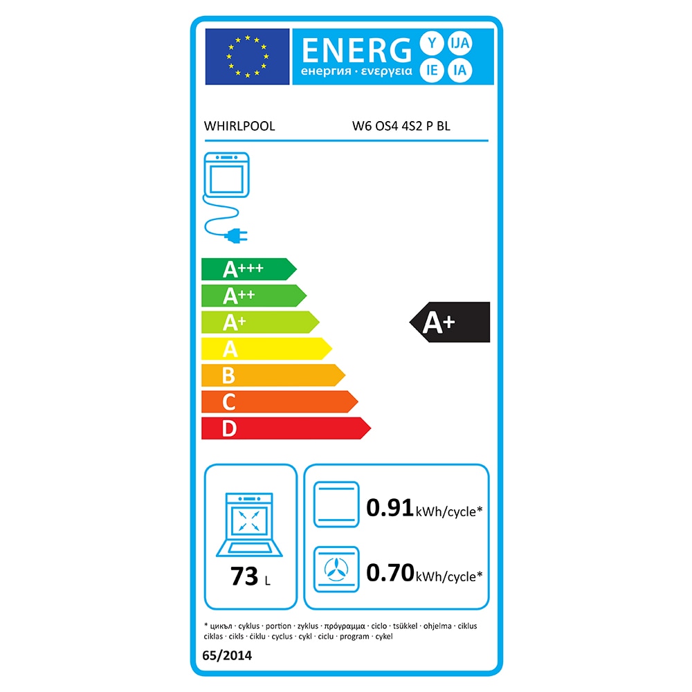 Cuptor incorporabil WHIRLPOOL W6 OS4 4S2 P BL, Electric, Gatire cu abur, Autocuratare pirolitica, 73 l, Clasa A+, 6th Sense, negru
