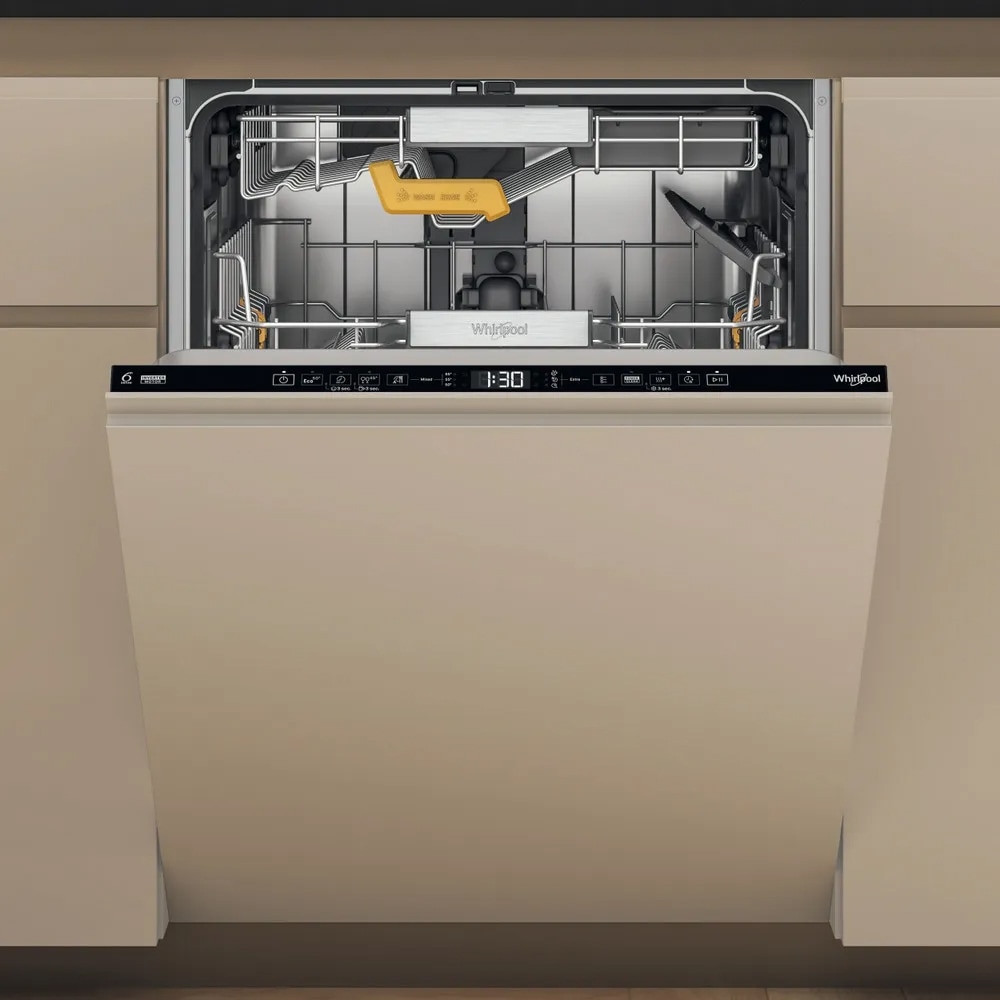 Masina de spalat vase incorporabila WHIRLPOOL W8I HT58 T, 6th Sense, 14 seturi, 8 programe, 60 cm, Clasa B, panou comanda negru