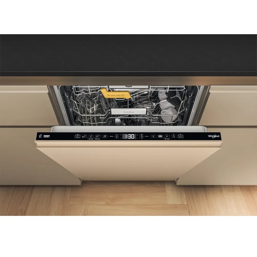 Masina de spalat vase incorporabila WHIRLPOOL W8I HT58 T, 6th Sense, 14 seturi, 8 programe, 60 cm, Clasa B, panou comanda negru