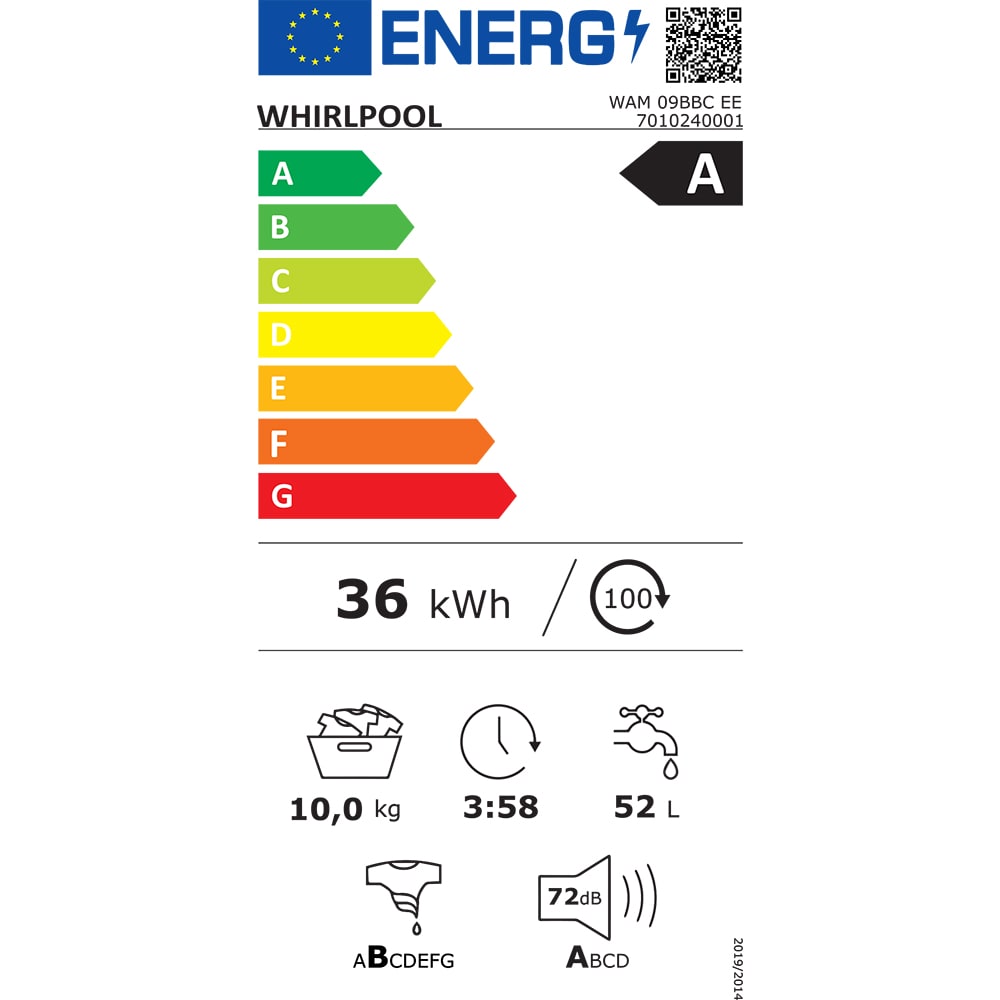 Masina de spalat rufe frontala WHIRLPOOL WAM 09BBC EE, 6th Sense, 10 kg, 1400rpm, Clasa A, Wi-Fi, negru