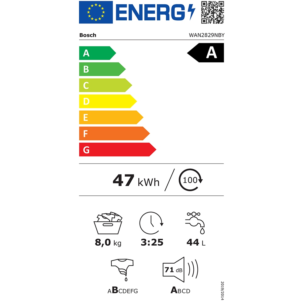 Masina de spalat rufe frontala BOSCH WAN2829NBY, 8 kg, 1400rpm, Clasa A, alb