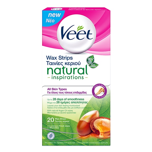 Benzi depilatoare ceara VEET, cu Ulei de Argan pentru corp, 20 benzi