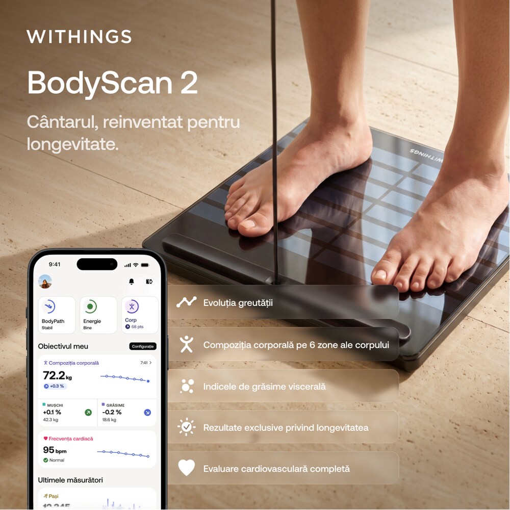Cantar corporal WITHINGS Body Scan 2, negru