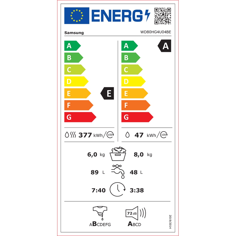 Masina de spalat rufe frontala cu uscator SAMSUNG WD80HG4U04BELE, Bubble Soak, 8/6 kg, 1400rpm, Clasa A/E, alb