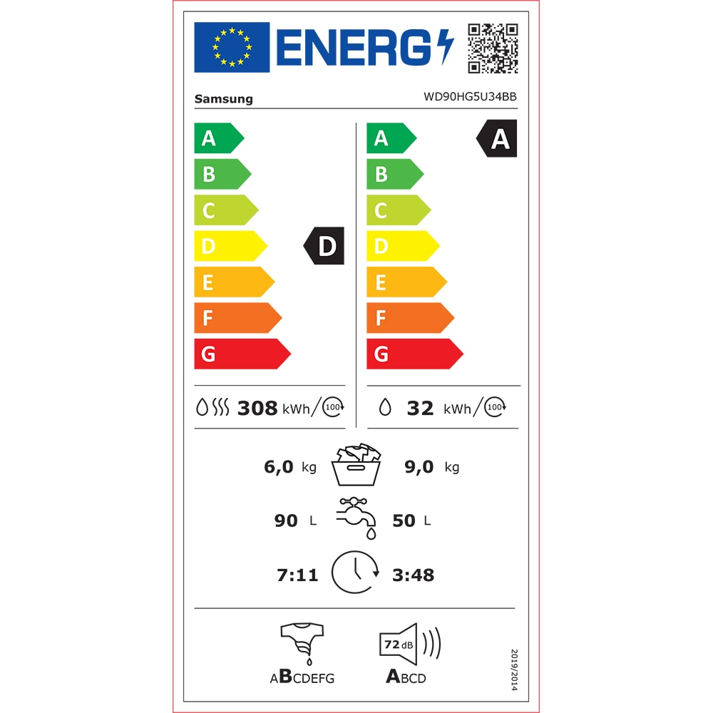 Masina de spalat rufe frontala cu uscator SAMSUNG WD90HG5U34BBLE, AI EcoBubble, 9/6 kg, 1400rpm, Clasa A/D, negru