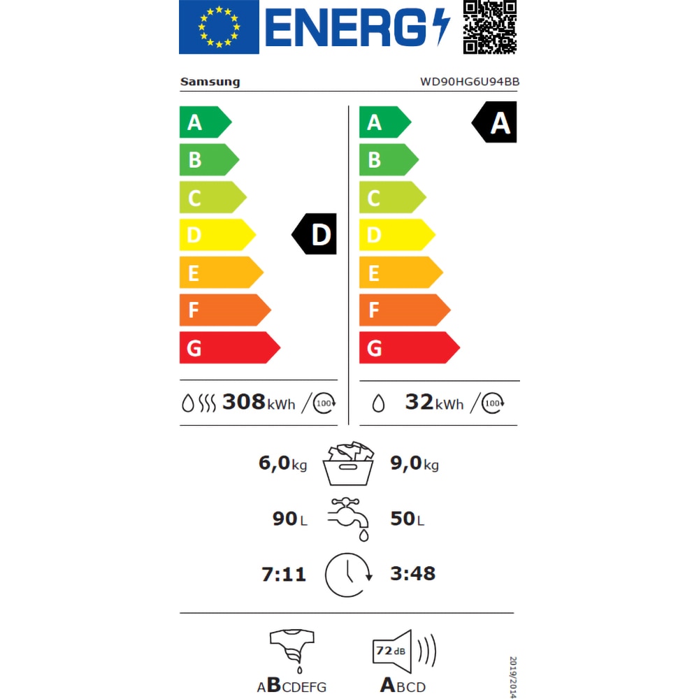 Masina de spalat rufe frontala cu uscator SAMSUNG WD90HG6U94BBU4, AI Control, AI EcoBubble, 9/6 kg, 1400rpm, Clasa A/D, negru
