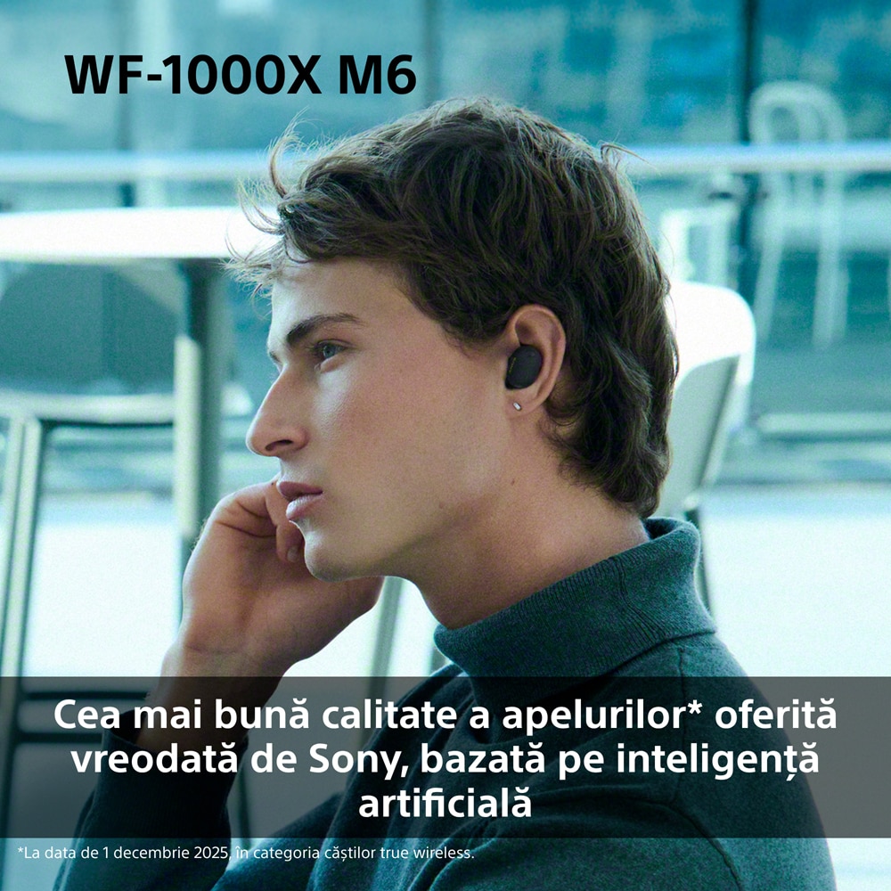 Casti SONY WF-1000XM6B, True Wireless, Bluetooth, In-ear, Microfon, Noise Cancelling, negru