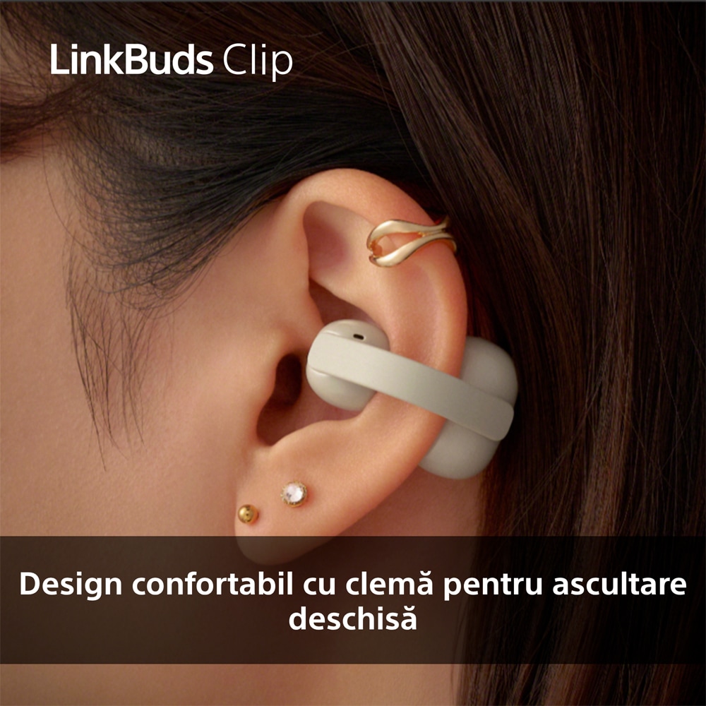 Casti SONY LinkBuds Clip WF-LC900B, True Wireless, Bluetooth, Open-ear, Microfon, negru