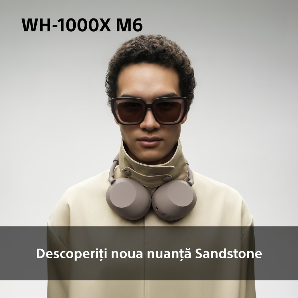 Casti SONY WH-1000XM6, Bluetooth, Over-Ear, Microfon, Noise Cancelling, Sandstone