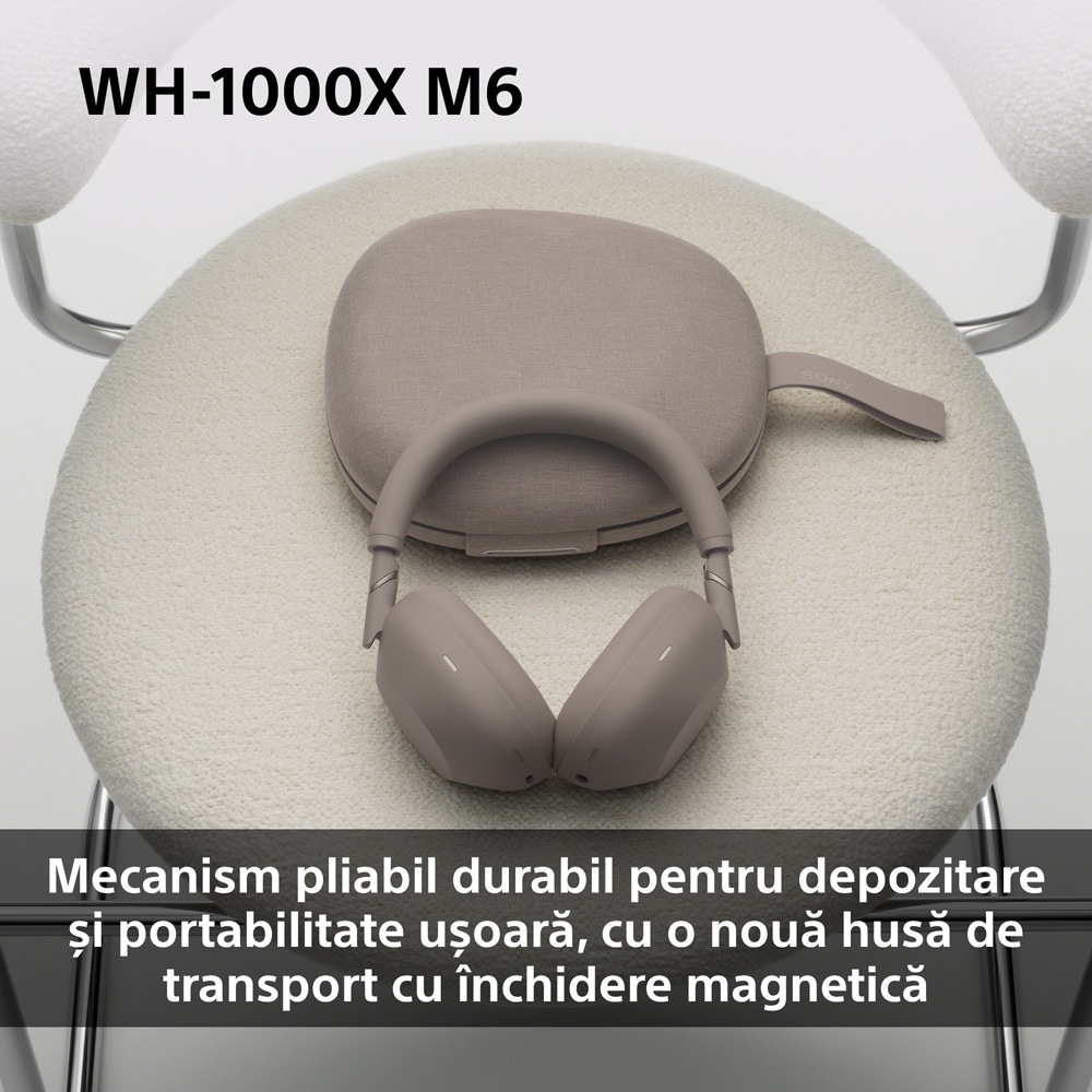 Casti SONY WH-1000XM6, Bluetooth, Over-Ear, Microfon, Noise Cancelling, Sandstone