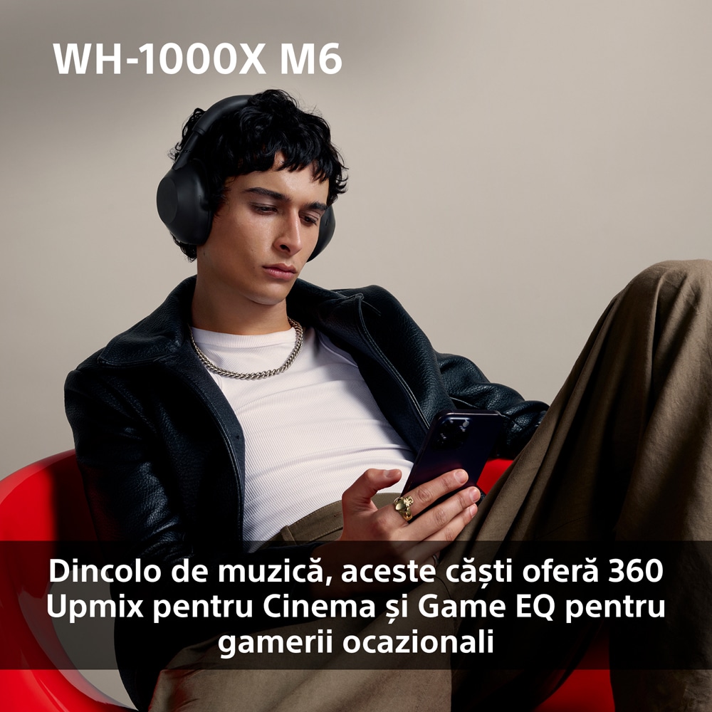 Casti SONY WH-1000XM6, Bluetooth, Over-Ear, Microfon, Noise Cancelling, Sandstone
