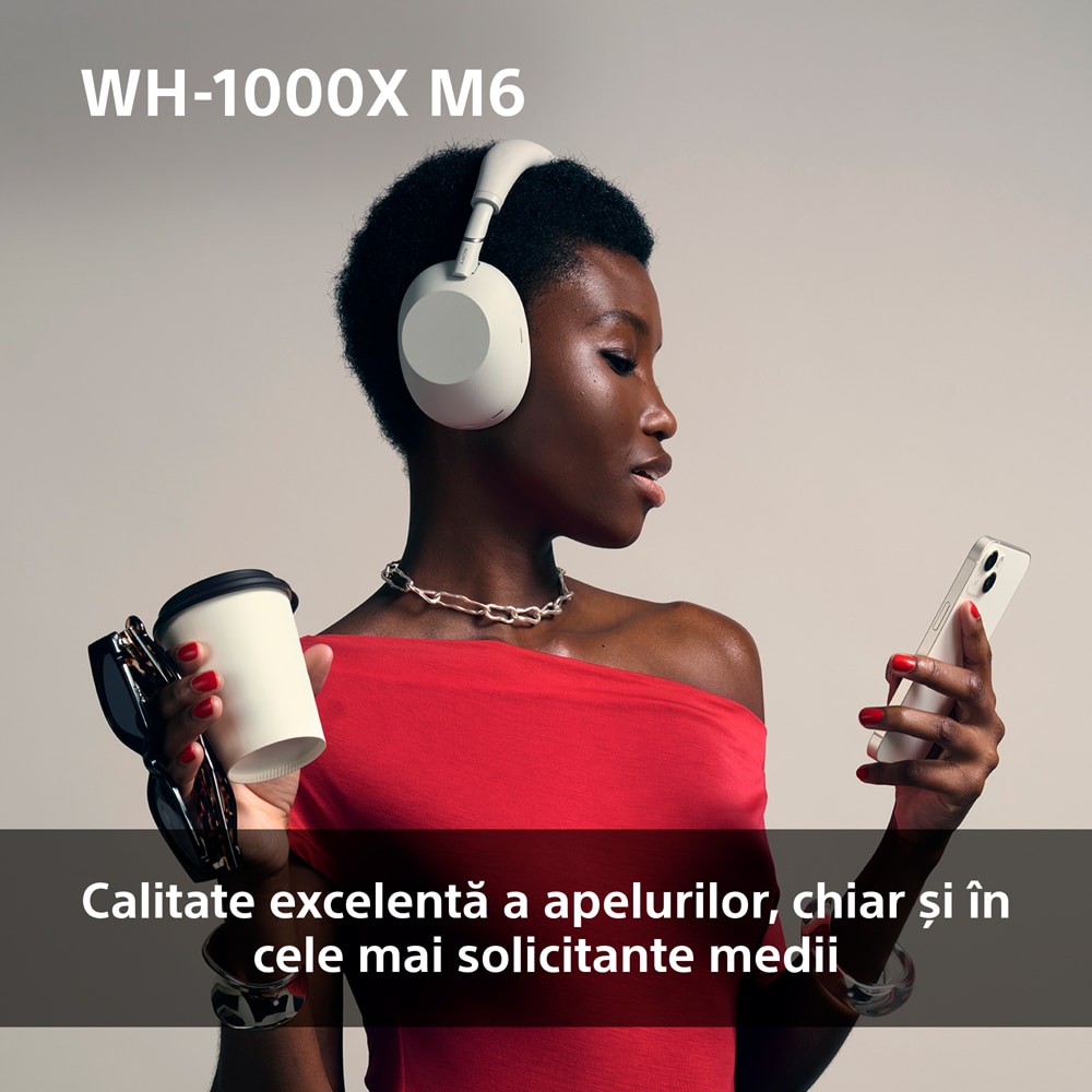 Casti SONY WH-1000XM6, Bluetooth, Over-Ear, Microfon, Noise Cancelling, Sandstone
